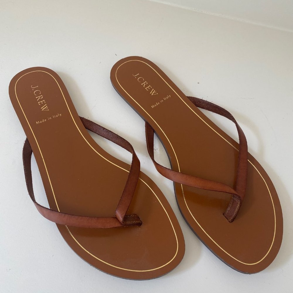 J. Crew Brown Leather Slip On Sandals Size 10